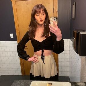 Express Cream and White A-Line Mini Skirt